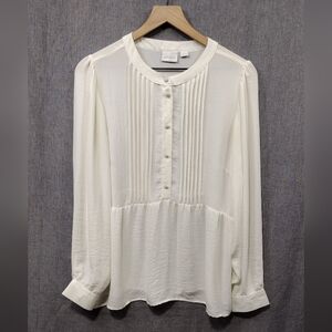 Mamalicious Pintucked Babydoll Sheer Blouse Women's M White Preppy Academia